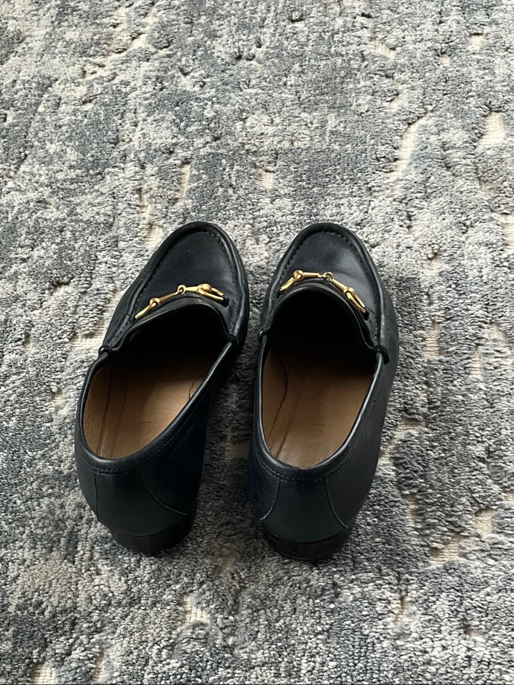 Gucci Navy Leather Loafers with Gold Horsebit - Picture 3 of 4